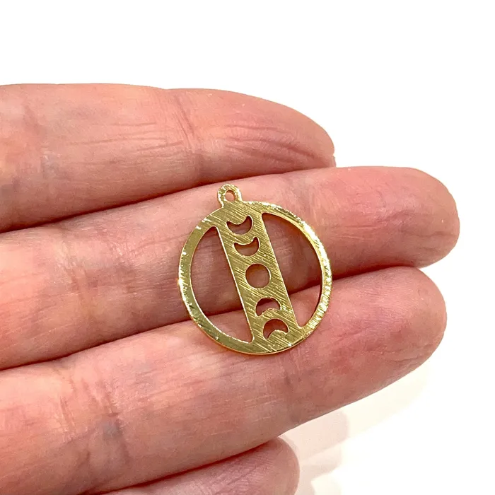 Phases of Moon 24K Gold Plated Textured Brass Pendant Phases of Moon Gold Charm Peppy Beads Necklaces Phases of Moon 24K Gold Plated Textured Brass Pendant Phases of Moon Gold Charm Peppy Beads Necklaces