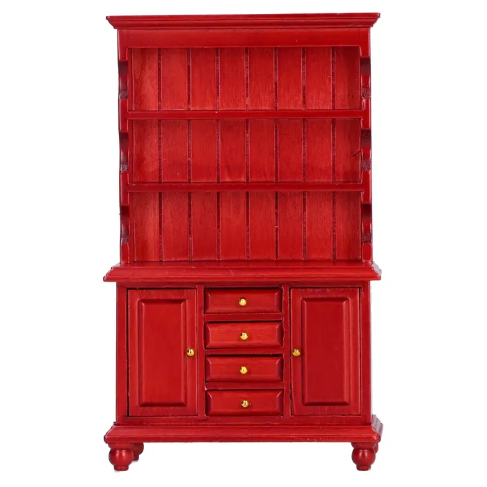 Portraits by NC Earrings 112 Dollhouse Wooden Bookcase Cupboard Cabinet Mini Furniture Toy Redwood Color