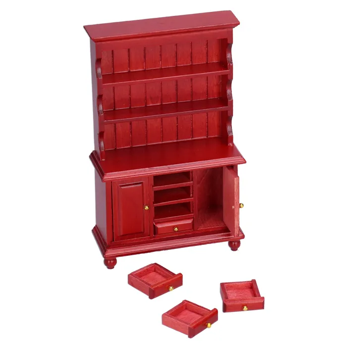 Portraits by NC Earrings 112 Dollhouse Wooden Bookcase Cupboard Cabinet Mini Furniture Toy Redwood Color