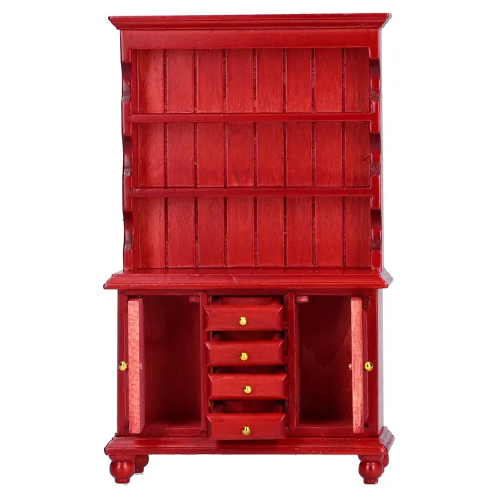 Portraits by NC Earrings 112 Dollhouse Wooden Bookcase Cupboard Cabinet Mini Furniture Toy Redwood Color