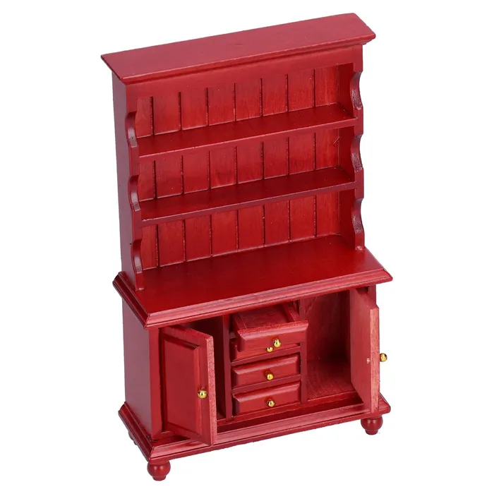 Portraits by NC Earrings 112 Dollhouse Wooden Bookcase Cupboard Cabinet Mini Furniture Toy Redwood Color