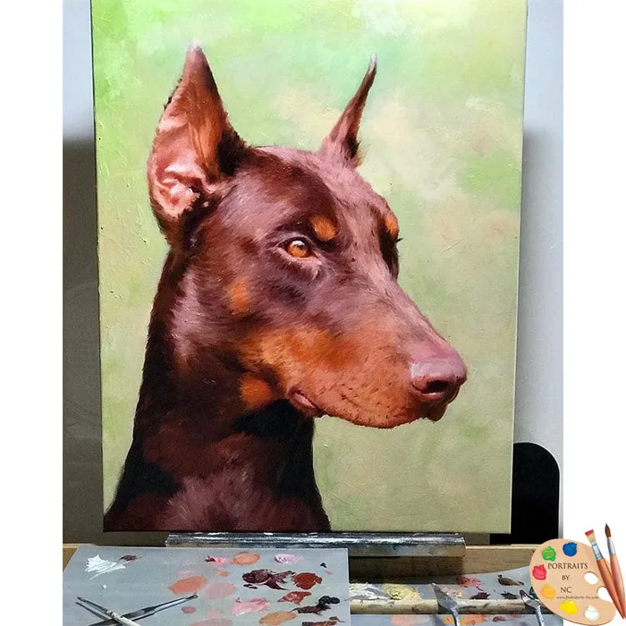 Portraits by NC Earrings Doberman Dog Oil Portrait