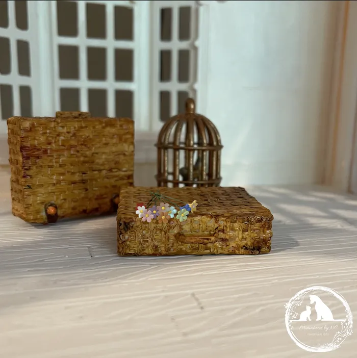 Portraits by NC Earrings Handmade Miniature Rattan Suitcase Picnic Basket 112 Scale Dollhouse Accessory Portraits by NC Earrings Handmade Miniature Rattan Suitcase Picnic Basket 112 Scale Dollhouse Accessory
