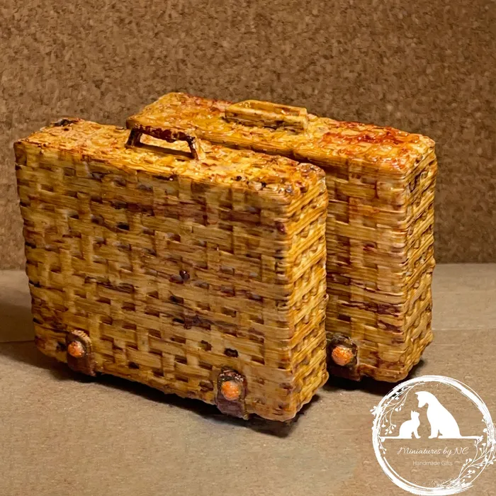 Portraits by NC Earrings Handmade Miniature Rattan Suitcase Picnic Basket 112 Scale Dollhouse Accessory Portraits by NC Earrings Handmade Miniature Rattan Suitcase Picnic Basket 112 Scale Dollhouse Accessory