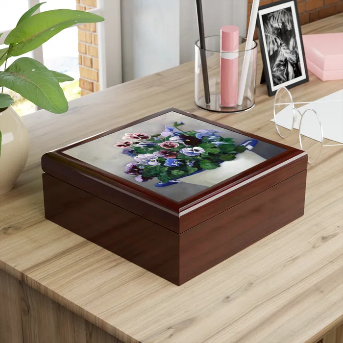 Portraits by NC Earrings JewelryKeepsake Box Pansies Lacquered Wood Box