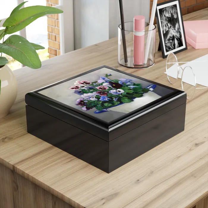 Portraits by NC Earrings JewelryKeepsake Box Pansies Lacquered Wood Box