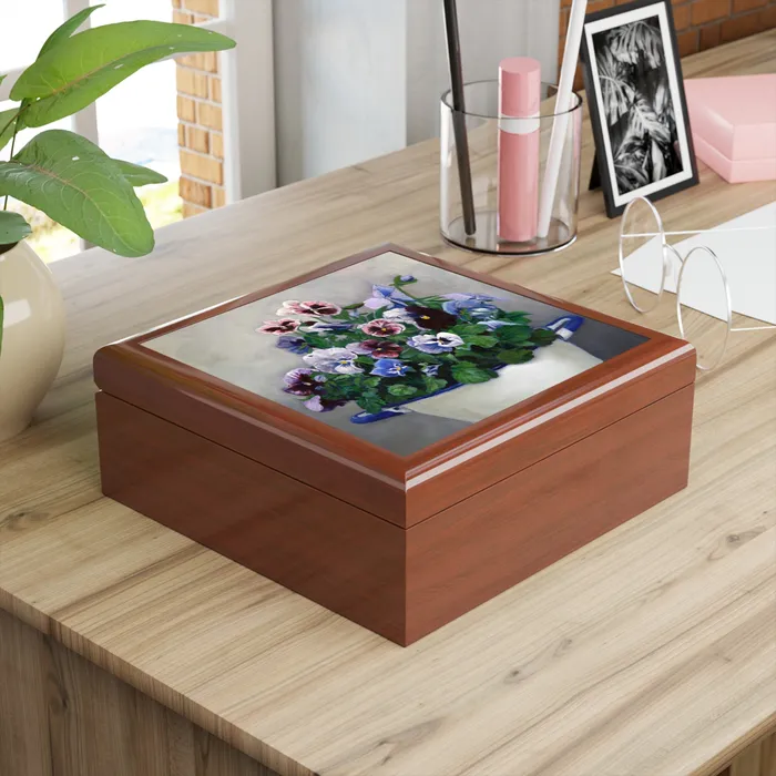 Portraits by NC Earrings JewelryKeepsake Box Pansies Lacquered Wood Box