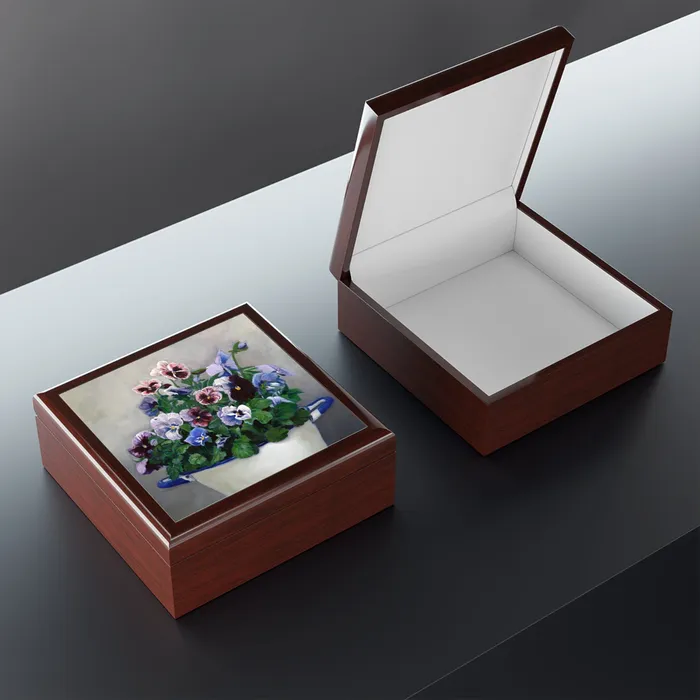 Portraits by NC Earrings JewelryKeepsake Box Pansies Lacquered Wood Box