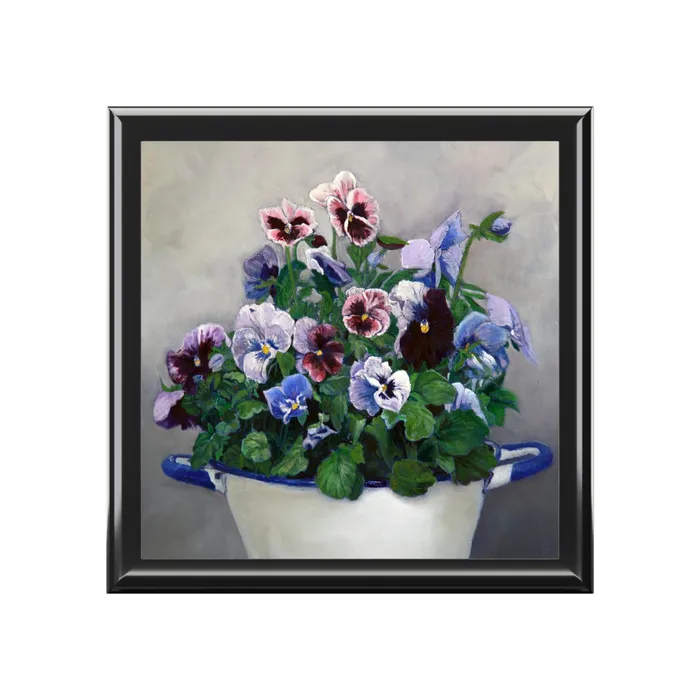 Portraits by NC Earrings JewelryKeepsake Box Pansies Lacquered Wood Box