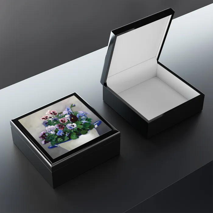 Portraits by NC Earrings JewelryKeepsake Box Pansies Lacquered Wood Box