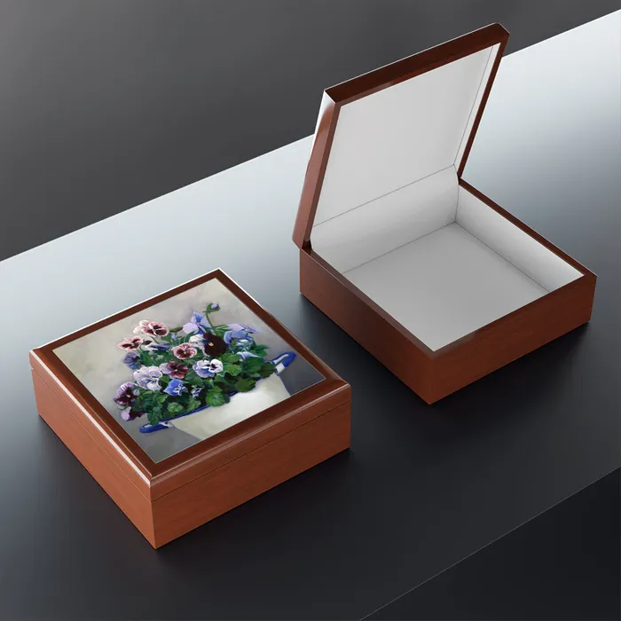 Portraits by NC Earrings JewelryKeepsake Box Pansies Lacquered Wood Box