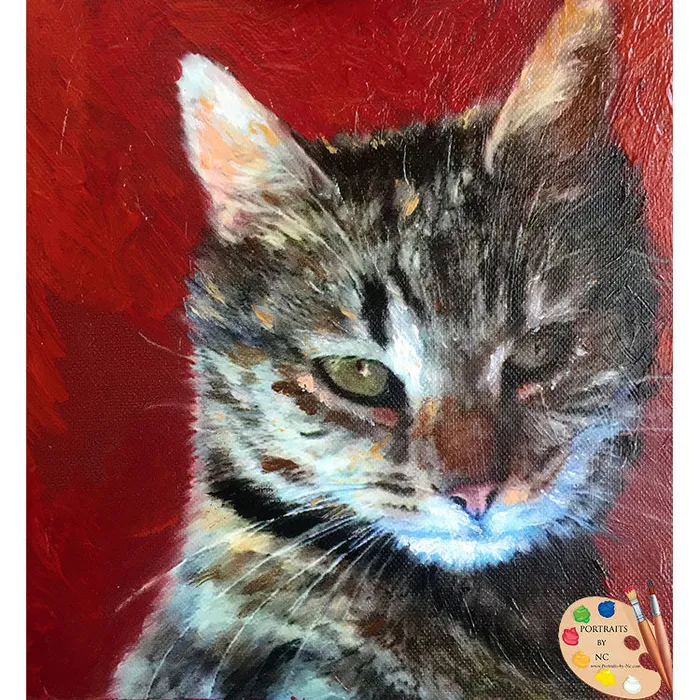 Portraits by NC Necklaces Tabby Cat Oil Portrait 5x5 inch