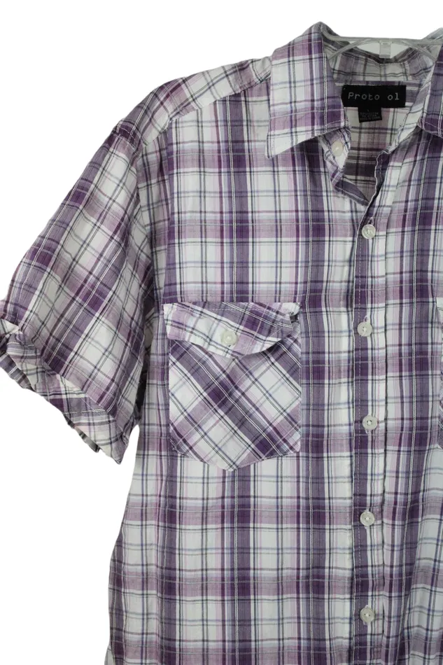 Protokol Purple Plaid Shirt L Protokol Earrings