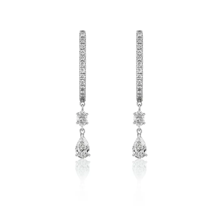 RACHEL LYNN CHICAGO Earrings 18 Karat White Gold Aspen Air Double Diamond Drop Earrings