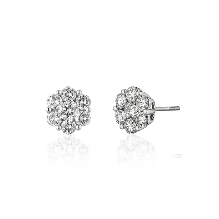 RACHEL LYNN CHICAGO Earrings 18 Karat White Gold Floral Stud Earrings 150cts
