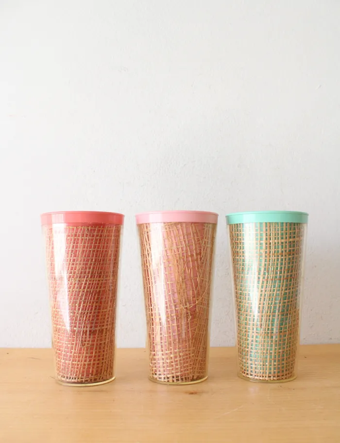 Raffiaware Vintage Melamine Pitcher Tall Cup Set Jubilee Thrift Earrings