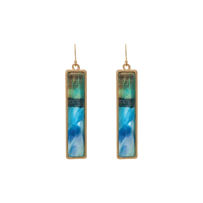RAINJEWELRY Earrings Waterscape Bar Earrings GoldBlueGreen