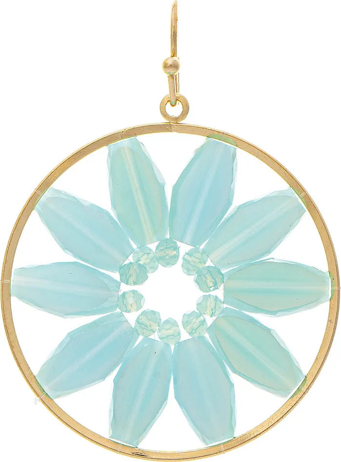 RAINJEWELRY Gold Blue Glass Petal Bead Flower Earings Earrings