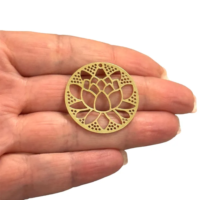 Raw Brass Lotus Charm Laser Cut Lotus Charm Peppy Beads Charm Necklaces