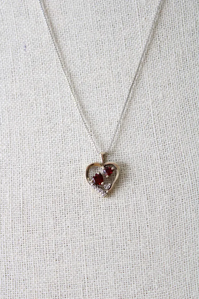 Ruby Stone Sterling Silver TwoTone Heart Necklace Jubilee Thrift Necklaces Ruby Stone Sterling Silver TwoTone Heart Necklace Jubilee Thrift Necklaces