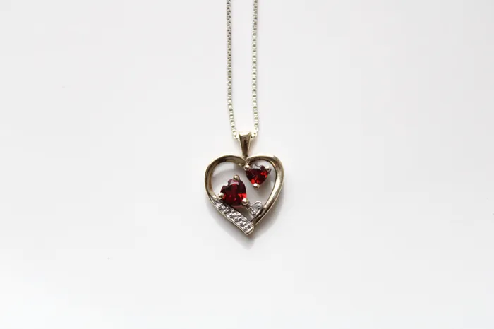 Ruby Stone Sterling Silver TwoTone Heart Necklace Jubilee Thrift Necklaces