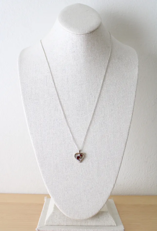 Ruby Stone Sterling Silver TwoTone Heart Necklace Jubilee Thrift Necklaces
