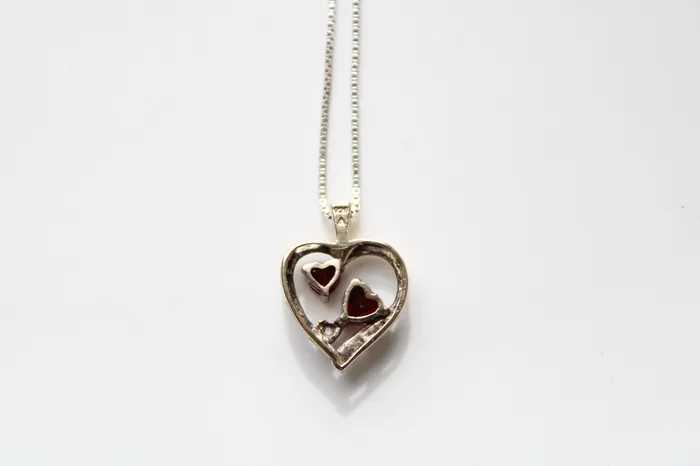 Ruby Stone Sterling Silver TwoTone Heart Necklace Jubilee Thrift Necklaces