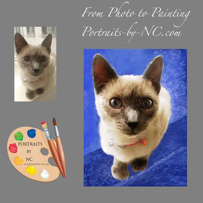 Siamese Cat Digital Portrait Portraits by NC Necklaces
