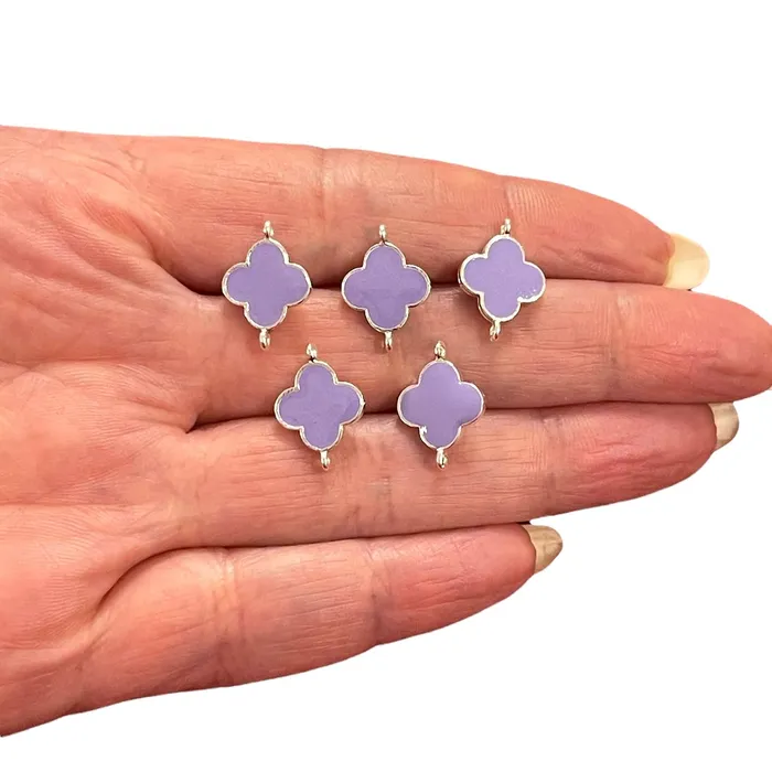 Silver Plated Lilac Enamelled Clover Connector Charms 5 pcs in a pack Peppy Beads Earrings Silver Plated Lilac Enamelled Clover Connector Charms 5 pcs in a pack Peppy Beads Earrings