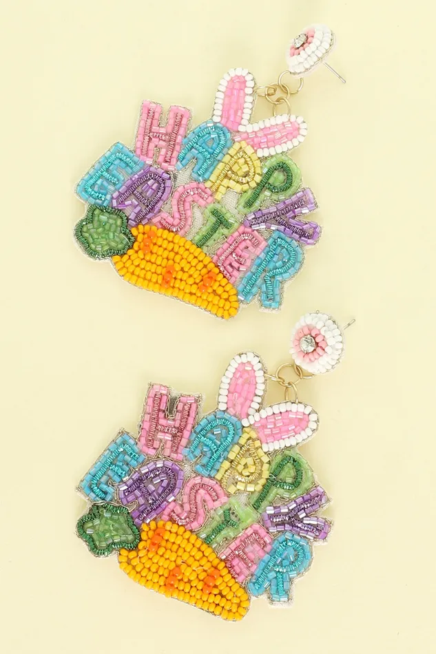 Something Special LA Earrings HAPPY EASTER CARROT CRYSTAL BEAD EMBELLISHED POST DANGLE EARRINGS
