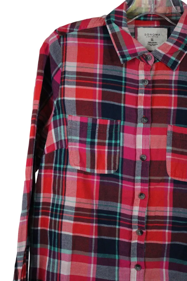Sonoma Sonoma Plaid Pink Shirt M Earrings