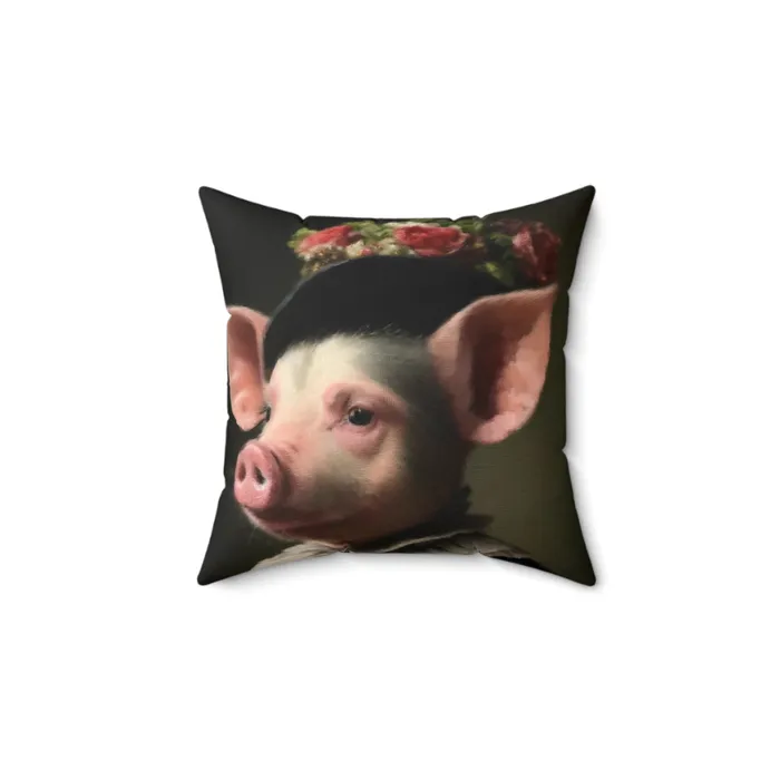 Spun Polyester Square Pillow Pig In Victorian Elegance Portraits by NC Earrings