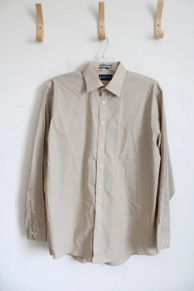 Stafford Earrings Stafford Essentials Cotton Blend Broadcloth Regular Fit Tan Button Down Shirt 17 3637