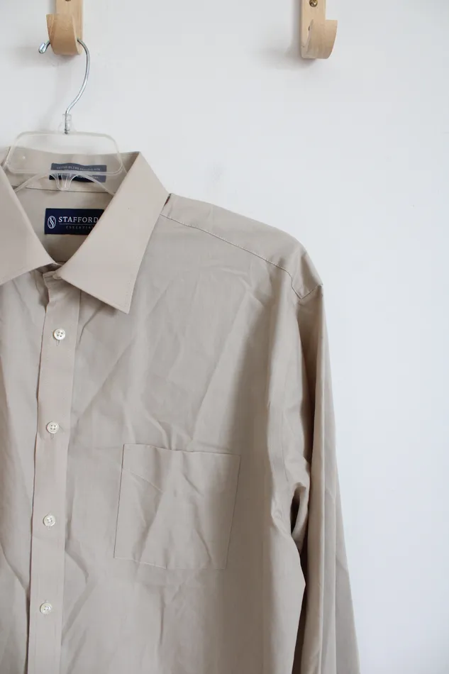Stafford Earrings Stafford Essentials Cotton Blend Broadcloth Regular Fit Tan Button Down Shirt 17 3637