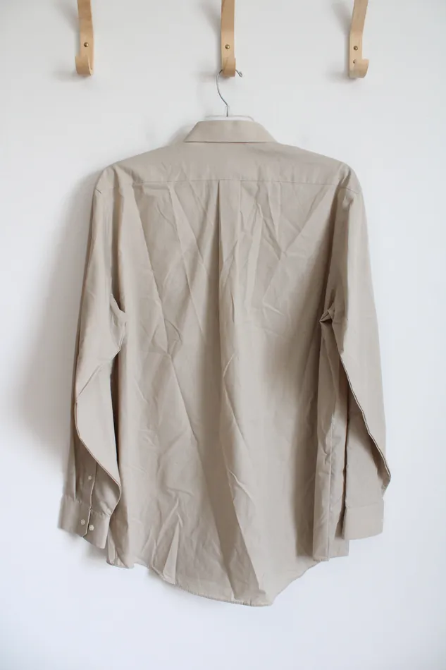 Stafford Earrings Stafford Essentials Cotton Blend Broadcloth Regular Fit Tan Button Down Shirt 17 3637