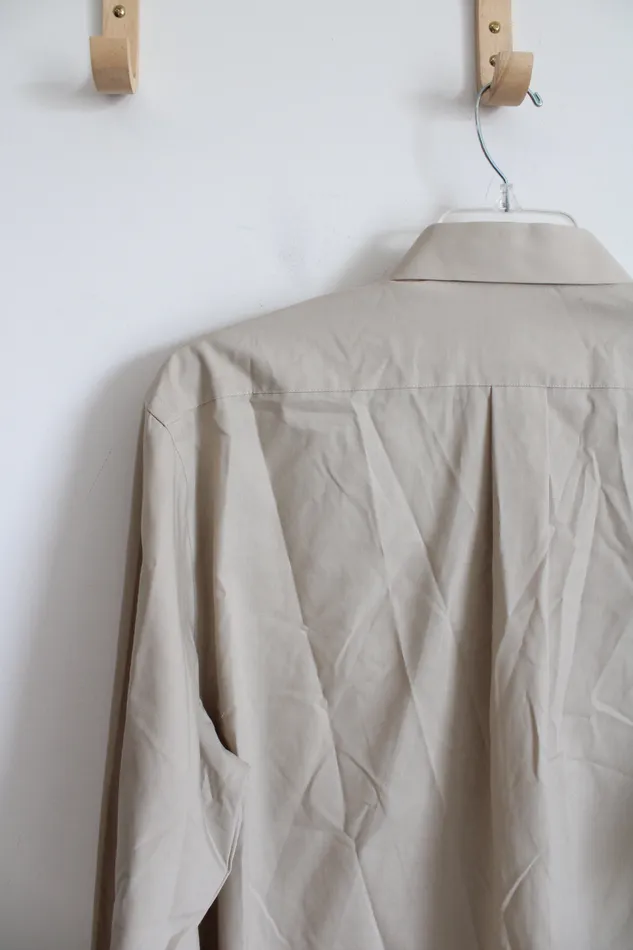 Stafford Earrings Stafford Essentials Cotton Blend Broadcloth Regular Fit Tan Button Down Shirt 17 3637