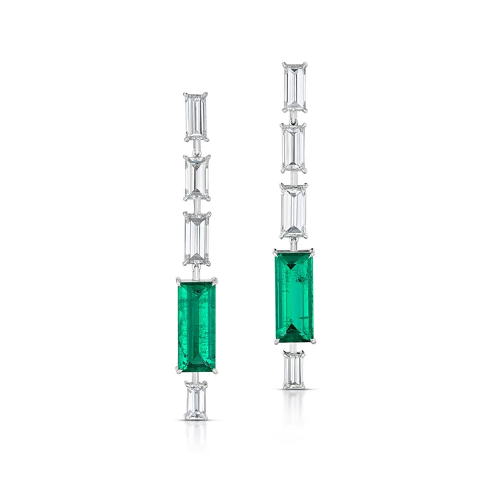 Stephen Silver Fine Jewelry Earrings 451 Carat Colombian Emerald and Diamond Earrings Stephen Silver Fine Jewelry Earrings 451 Carat Colombian Emerald and Diamond Earrings
