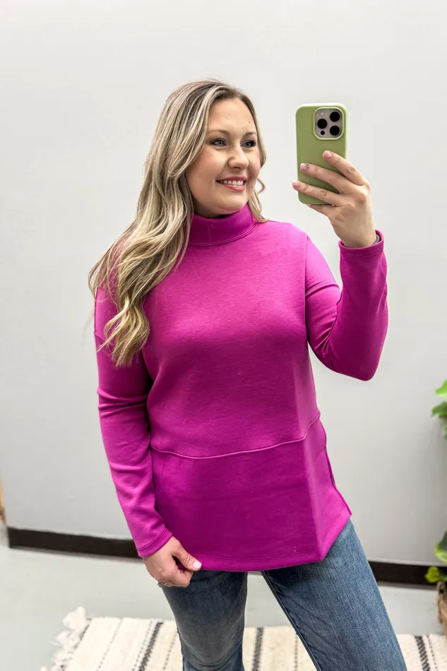 Travel Diaries Cowl Neck Top Magenta Dear Scarlett Earrings