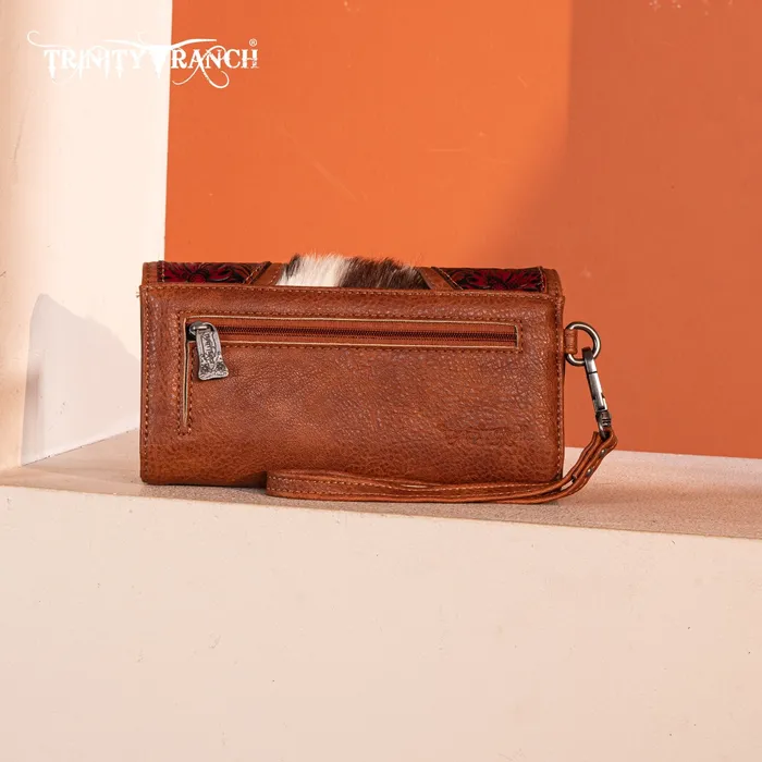 TRINITY RANCH Necklaces Trinity Ranch Floral Tooled and HairOn Cowhide Collection Wallet Brown