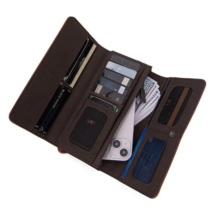 TRINITY RANCH Necklaces Trinity Ranch Floral Tooled and HairOn Cowhide Collection Wallet Brown
