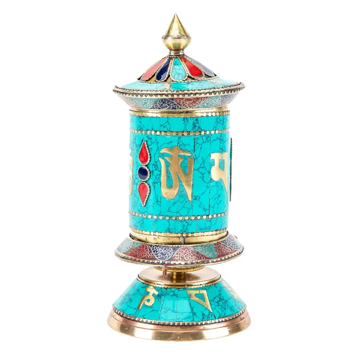 Turquoise Mani Prayer Wheel Nirvana Mala Earrings