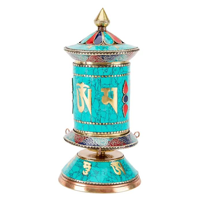 Turquoise Mani Prayer Wheel Nirvana Mala Earrings