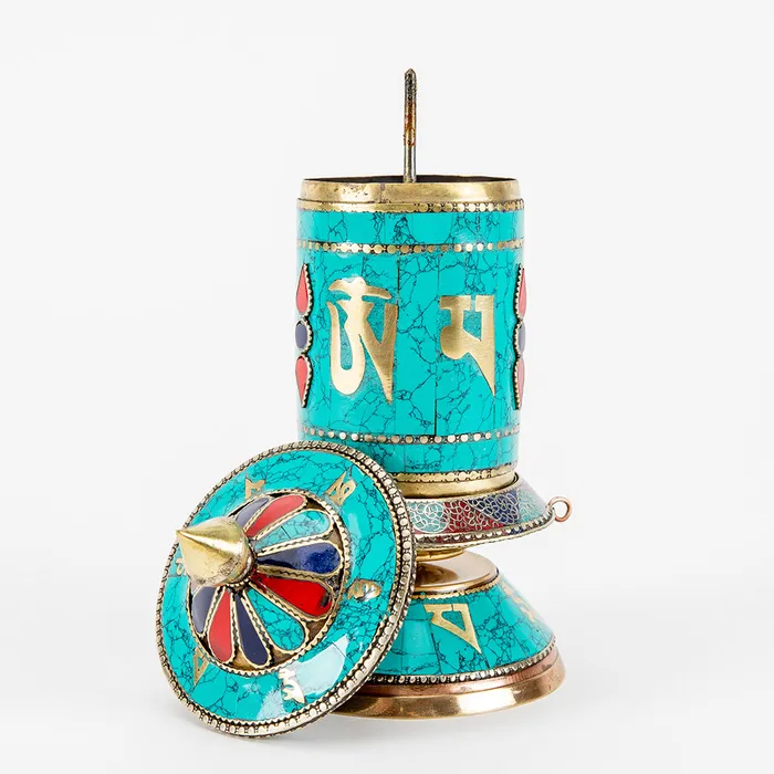 Turquoise Mani Prayer Wheel Nirvana Mala Earrings