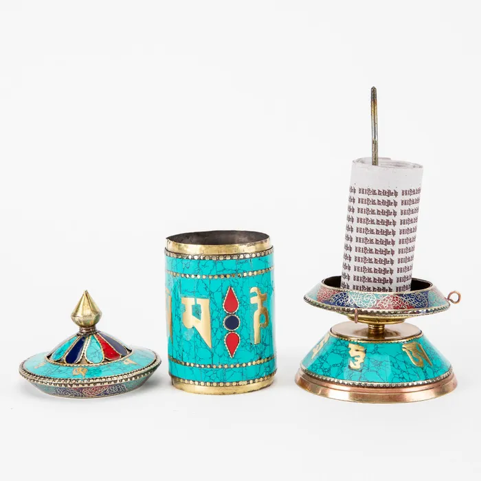 Turquoise Mani Prayer Wheel Nirvana Mala Earrings