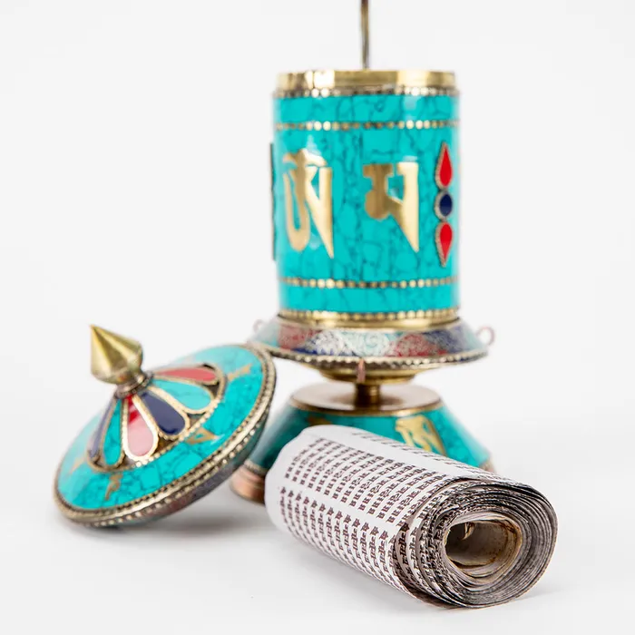 Turquoise Mani Prayer Wheel Nirvana Mala Earrings