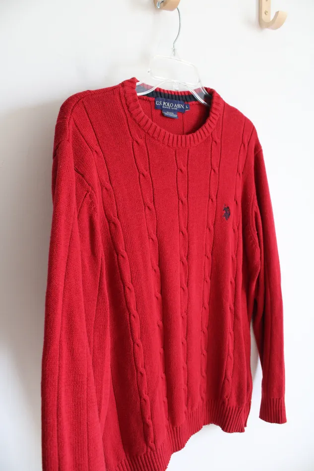 US Polo Earrings US Polo Assn Red Cable Knit Sweater L