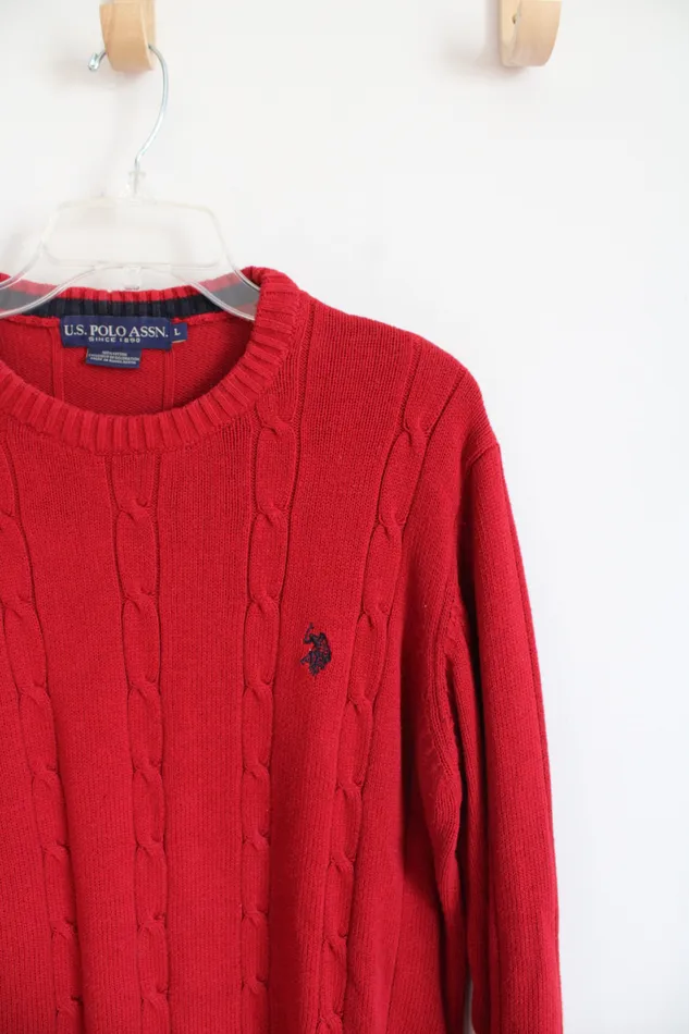 US Polo Earrings US Polo Assn Red Cable Knit Sweater L