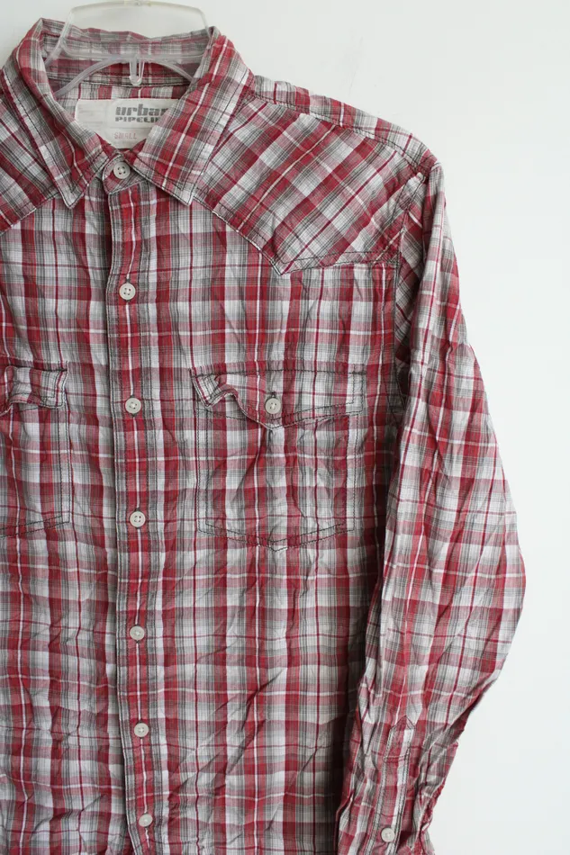 Urban Pipeline Red Plaid Button Down Shirt S Urban Pipeline Earrings