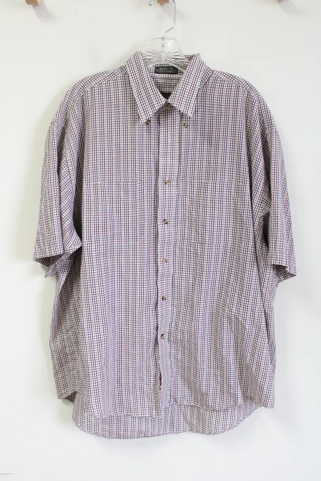 Van Heusen Earrings Van Heusen Maroon Navy Tan Plaid Short Sleeved Button Down Shirt XL