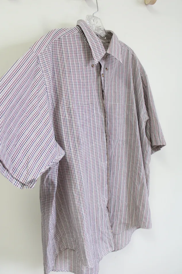 Van Heusen Earrings Van Heusen Maroon Navy Tan Plaid Short Sleeved Button Down Shirt XL